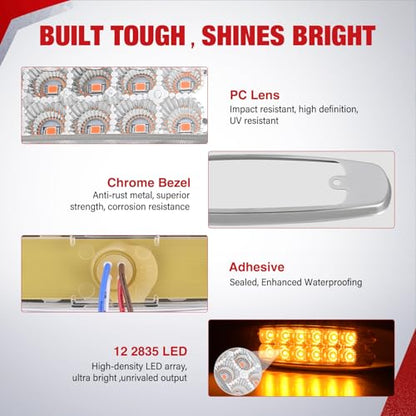 Nilight 6.3" Amber Rectangle Side Marker Light, White Lens, High Low Strobe - color: Clear Amber 6.3" 10Pcs