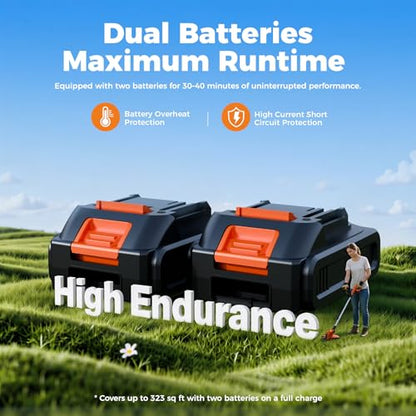 Weed Wacker Eater Battery Powered Cordless Ergonomic Small Yards & Seniors