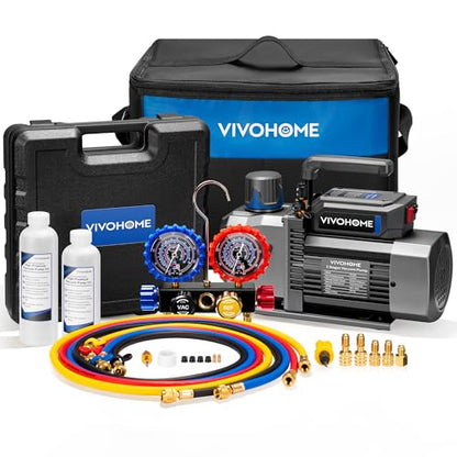 VIVOHOME A2L 3/4 HP 7.2CFM 2 Stage AC Vacuum Pump and Manifold Gauge Set - size: 7.2 CFM