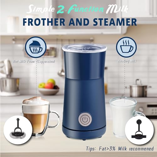 Huogary Milk Frother Simple Milk Frother and Steamer 2-in-1 Milk Steamer with Hot Milk Foam and Hot Milk for Latte, Macchiato, Cappuccinos, Blue - color: 2-in-1 Blue