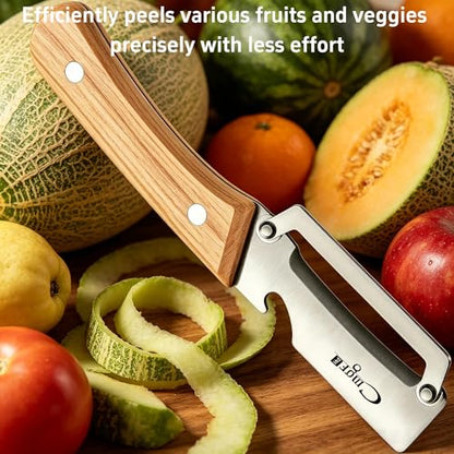 Maxjoy Vegetable Peeler, Stainless Steel Blade, Wooden Handle - color: Brown#Silver-12