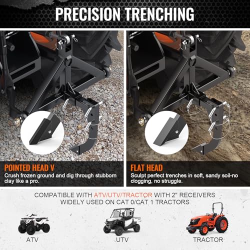 Hitch Mounted Ripper for 2" Receivers 3 Point Trencher for CAT 0&1 Tractors | Hitch Lawn Trencher, Middle Buster Plow Compatible with ATV UTV Plough Blade in Garden Bury Pipes Lawn Digging Subsoil Black