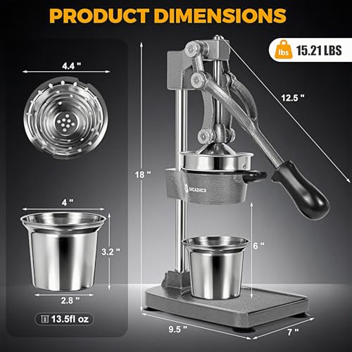 Cast Iron Manual Citrus Juicer Press, Heavy Duty Fruit Squeezer - color: Silver