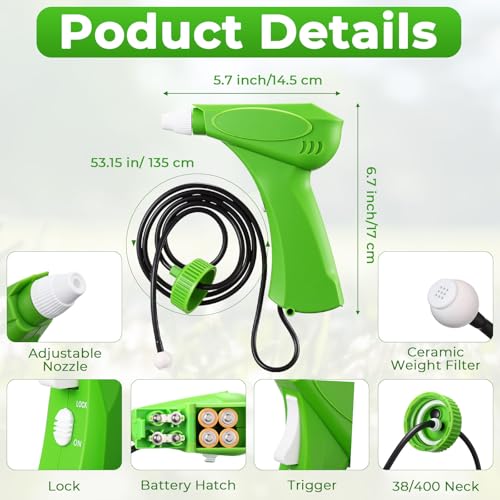 1 Pack Battery Powered Weed Sprayer Wand, 38mm Cap for 1 Gallon Jugs