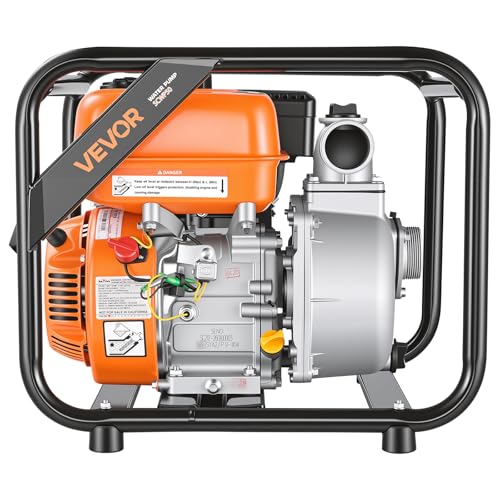 VEVOR Gas Powered Water Pump, 2 in, 132 GPM 7HP Semi Trash Water Transfer Pump Portable, Gasoline Engine with 25 ft Discharge Hose, Heavy Duty Frame, Cast Iron Impeller, for Irrigation, Ponds, Pools - size: 2in 7.0 HP 132 GPM