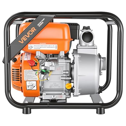 VEVOR Gas Powered Water Pump, 2 in, 132 GPM 7HP Semi Trash Water Transfer Pump Portable, Gasoline Engine with 25 ft Discharge Hose, Heavy Duty Frame, Cast Iron Impeller, for Irrigation, Ponds, Pools - size: 2in 7.0 HP 132 GPM
