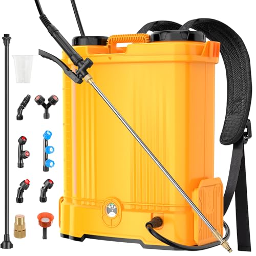 Battery Powered Backpack Sprayer for Dewalt 20v Max Battery, 5.3 Gallon, 100 PSI Electric Weed Sprayer, Yard Graden Sprayer with Telescopic Wand, 7 Nozzles, Backpack Sprayer 20v (Battery Not Included) - color: yellow