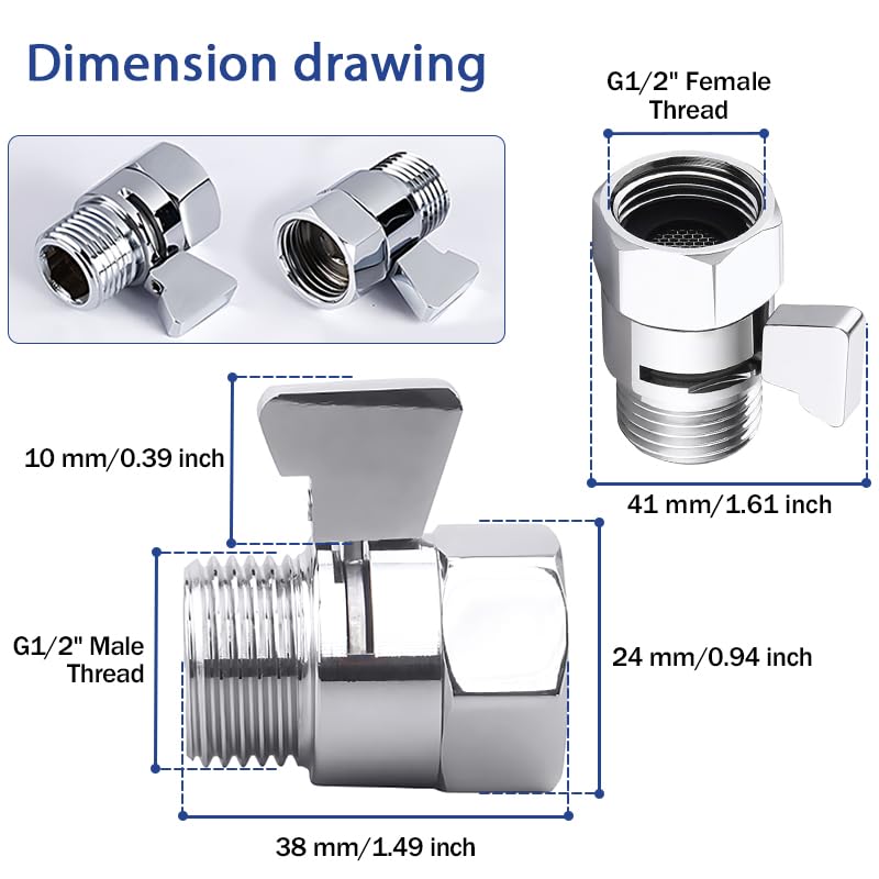 Shower Head Brass shut off Valve,Water Flow Control Valve for shower head,Water Pressure Regulator G1/2，Chrome