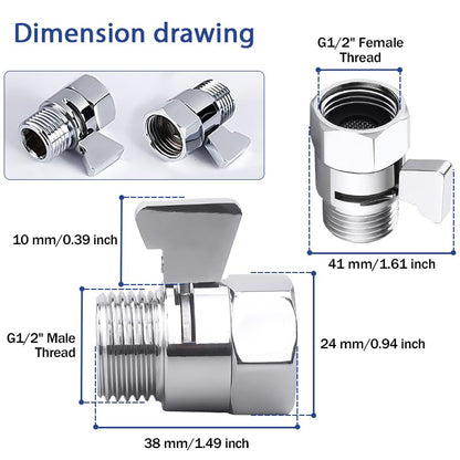Shower Head Brass shut off Valve,Water Flow Control Valve for shower head,Water Pressure Regulator G1/2，Chrome