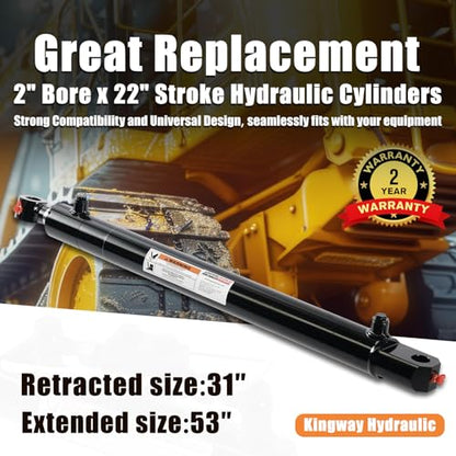 KINGWAY Double Acting Hydraulic Cylinder 2"Borex22"Stroke, 3000 PSI SAE#6 - size: 2“x22"