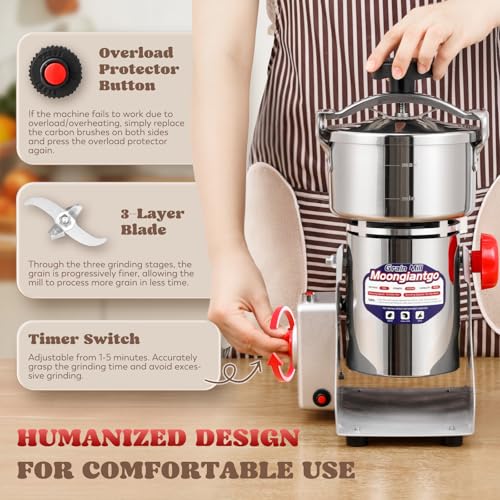 Moongiantgo Spiral Seal Flour Mill Grain Grinder 2500W 800g, 110V
