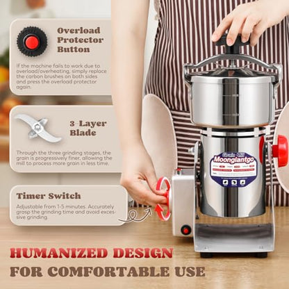 Moongiantgo Spiral Seal Flour Mill Grain Grinder 2500W 800g, 110V