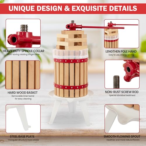 CAELUM Fruit Wine Press 4.75 Gallon, Manual Cider Maker for Kitchen Red - color: Red, size: 4.75Gallon
