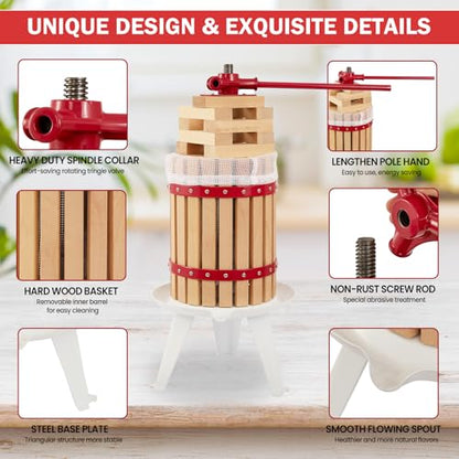CAELUM Fruit Wine Press 4.75 Gallon, Manual Cider Maker for Kitchen Red - color: Red, size: 4.75Gallon