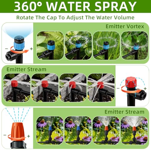 Drip Irrigation System with Quick-Connect, 248FT Complete Kit - size: 34FT 1/2''Main tube+214FT 1/4'' tube