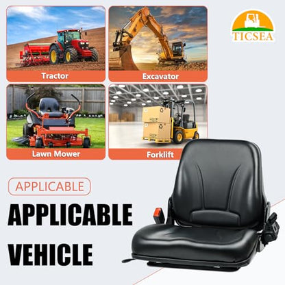 Universal Forklift Seat, Fold Down Tractor Seat with Retractable Safety Belt, and Micro Switch for Tractor, Excavator, Skid Loader, Backhoe, Dozer, Telehandler