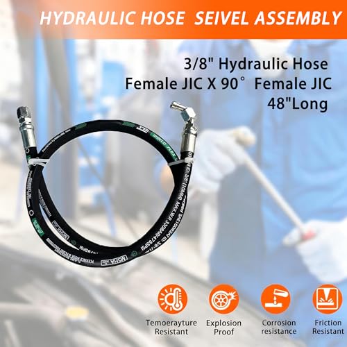 Autovo Hydraulic Hose Swivel Assembly 3/8" Hydraulic Hose with Female JIC X 90° Female JIC 48" Long 4785 psi - size: 26711-06-06-48IN-90