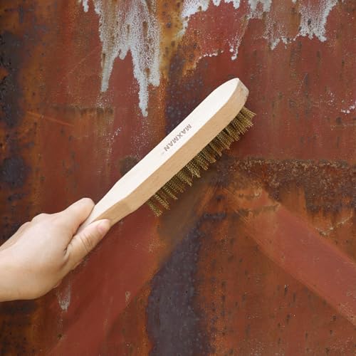 MAXMAN Brass Brush Set, 11" Beechwood Handle, Heavy Duty Rust/Paint Remover - style: Brass Brush