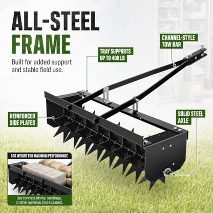 35-Inch Spike Lawn Aerator Tow Behind, 400 lb Tray and Universal Hitch