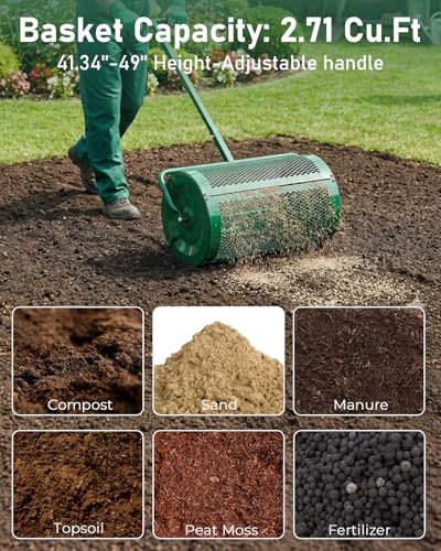 Outvita Compost Spreader, 24'' Wide, for Peat Moss, Manure, Mulch, Topsoil - color: Green, size: 24 in