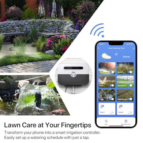 Smart Sprinkler Controller, 8 Zone WiFi Irrigation Controller with APP Control, Indoor Outdoor Automatic Water Timer, Weather-Based Skip & Custom Schedules, Easy DIY Installation