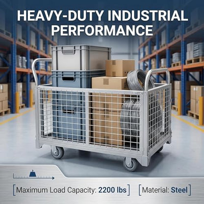 39x24 Inch Foldable Mesh Cage Cart 1800 LBS Heavy Duty 4-Wheel Utility Wagon with Large Capacity Design