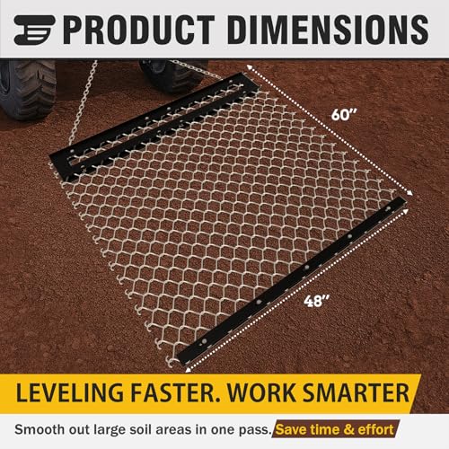 STIRLINGEAR 4'x5' Pre-Assembled Drag Harrow for ATV/UTV – Heavy Duty Rust-Resistant Mesh Harrow for Gravel Driveway, Lawn, Field & Soil Leveling – Steel Tow Behind Ground Leveler (Patent Pending)