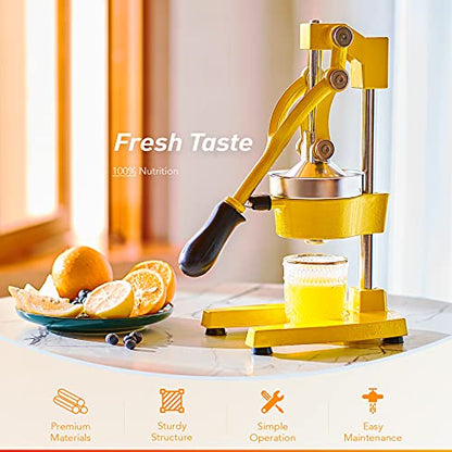 CO-Z Manual Citrus Juicer - Professional Orange, Lemon, Lime & Pom Juice Extractor, Easy to Clean, Yellow - color: Yellow