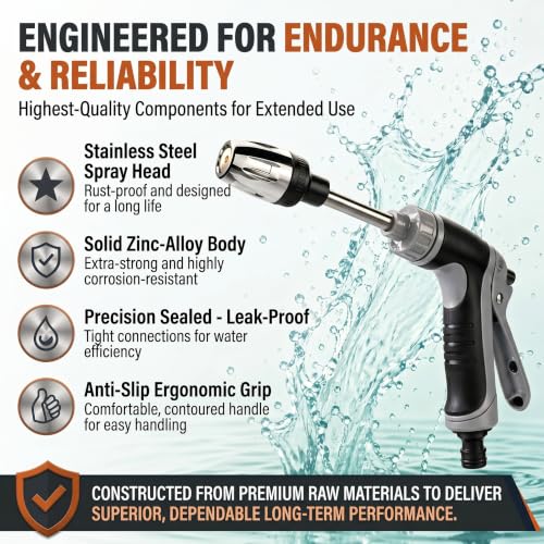 High Pressure Hose Nozzle with 4 Spray Modes, Adjustable Water Spray Gun