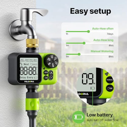 Sprinkler Timer, Brass Inlet Programmable Watering Timer for Garden Hose Fits 3/4” US Faucet, Outdoor Soaker Hose Timer w/Rain Delay/Manual/Automatic Watering, Drip Irrigation for Lawn Yard - color: Green