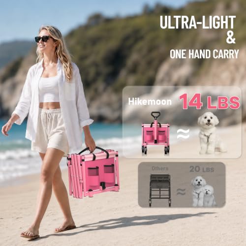 HIKEMOON 43'' Extra Long Folding Wagon with Extended Tailgate, Pink - color: Pink