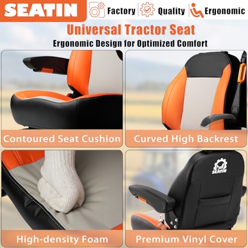SEATIN Universal Tractor Seat, Zero Turn Mower Seat (orange/Black) - color: orange/Black/gray