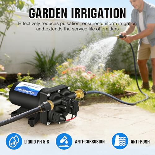 ECO-WORTHY RV Fresh Water Pump 12V DC 5.5GPM 70PSI,12 Volt Diaphragm Self-Priming Pump with Pressure Switch for RV Garden Irrigation Spraying Marine Yacht - color: Black 1