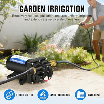 ECO-WORTHY RV Fresh Water Pump 12V DC 5.5GPM 70PSI,12 Volt Diaphragm Self-Priming Pump with Pressure Switch for RV Garden Irrigation Spraying Marine Yacht - color: Black 1