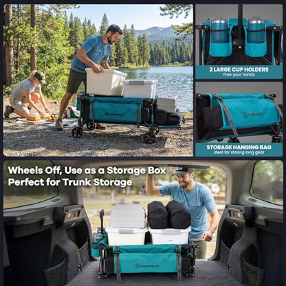 FUNDANGO Extra Long Collapsible Wagon with Tailgate and All-Terrain Wheels - color: Teal