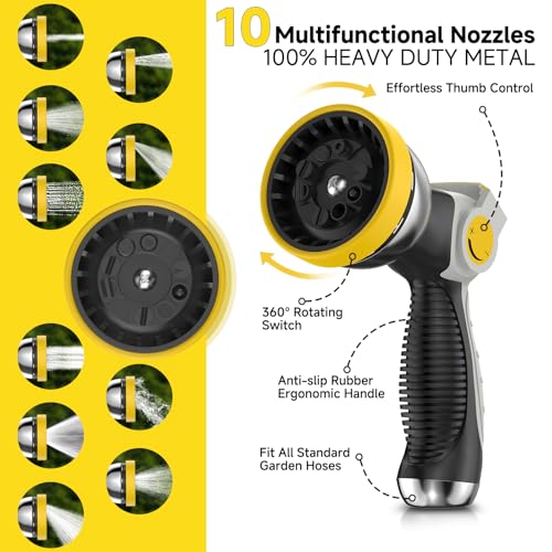 Retractable Garden Hose Reel, Water Hose Reel with 10 Pattern Metal Nozzle