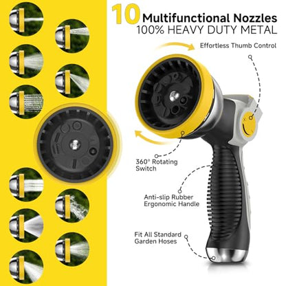 Retractable Garden Hose Reel, Water Hose Reel with 10 Pattern Metal Nozzle
