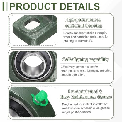 uxcell UCP206-20 Pillow Block Bearings, 1-1/4 inch Bore Self Alignment, Solid Cast Iron Base, Chrome Steel Flange Mounted Pillow Block Ball Bearing, (ABEC3) - size: UCP206-20 (Bore 1-1/4")