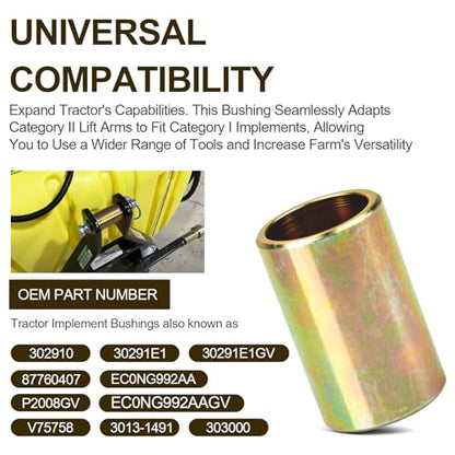 5Pcs 302910 Tractor Lower Lift Arm Bushing - Category II to I Hitch Adapter