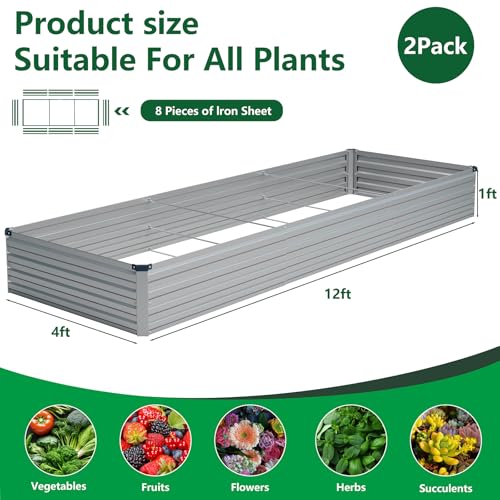 Vengarus 2PCS 12x4x1ft Galvanized Raised Garden Beds Kit,Planter Box Silver - color: Silver, size: 12x4x1FT(2PCS)