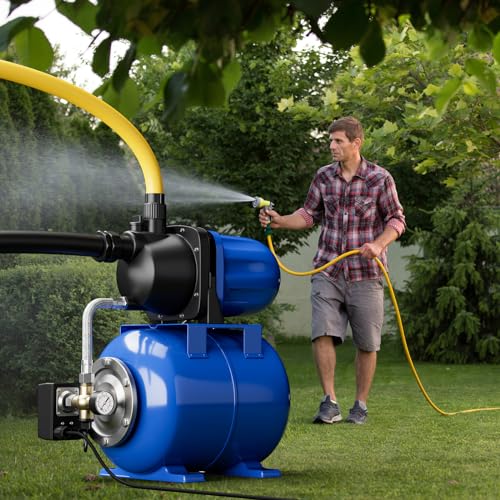 Goplus 1.6HP Shallow Well Pump with Pressure Tank, 1000GPH-5Gal Automatic Water Booster Jet Pump for Water Supply System, Irrigation Water Pump for Home, Garden & Lawn, 1200W (Blue) - color: Blue