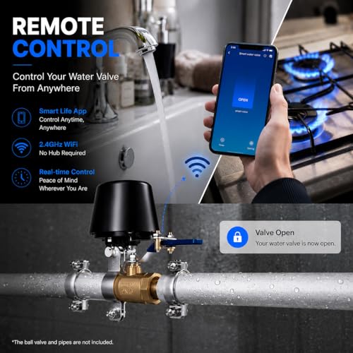 Smart Wifi Water Valve, Copper Handle Valve, Compatible with Alexa Google, No Hub Required