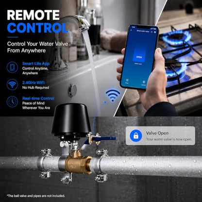 Smart Wifi Water Valve, Copper Handle Valve, Compatible with Alexa Google, No Hub Required