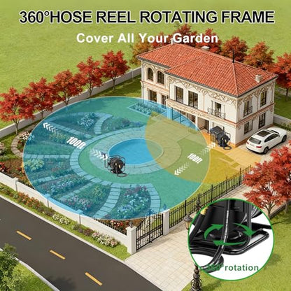 SPECILITE Garden Hose Reel With 100Ft Water Hose, 360° Rotation Frame - size: Rubber 100FT