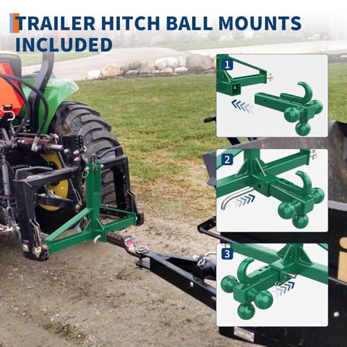 3 Point Hitch Receiver 2" Receiver Tractor Quick Hitch Attachment - color: Green, size: 35.4"x17.5"