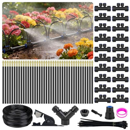 Drip Irrigation System 2 Ports - 360°Adjustable Garden Watering System - size: 66FT