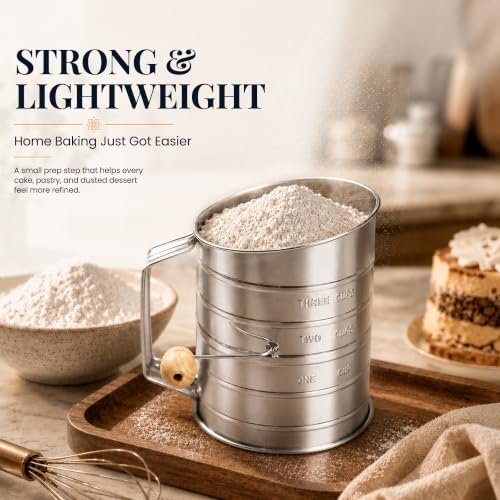 Bellemain Stainless Steel Flour Sifter for Baking with Hand Crank - 3 Cup - size: 3 Cup
