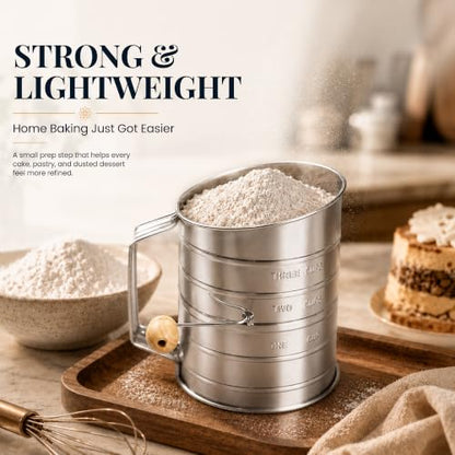 Bellemain Stainless Steel Flour Sifter for Baking with Hand Crank - 3 Cup - size: 3 Cup