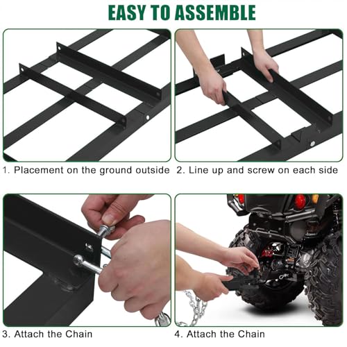 PeakPursuit 8FT Drag Harrow Driveway Grader, 64 LB Heavy Duty Tow Behind Lawn and Landscape Rake, Gravel Driveway Drag, Power Rake, Lawn Leveler