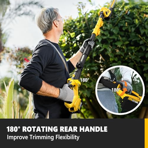Alloyman 2-in-1 Telescopic Cordless Pole Hedge Trimmer 16'' &Pole Saw 8.6'' - color: YELLOW